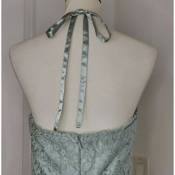 Lulu's Maxi Dress Gown sz  M Lace Green Sage Halter Every Memory Prom Mermaid - Picture 8 of 11